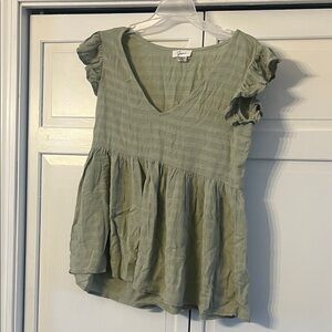 Sage Green Ruffled flutter sleeve Top